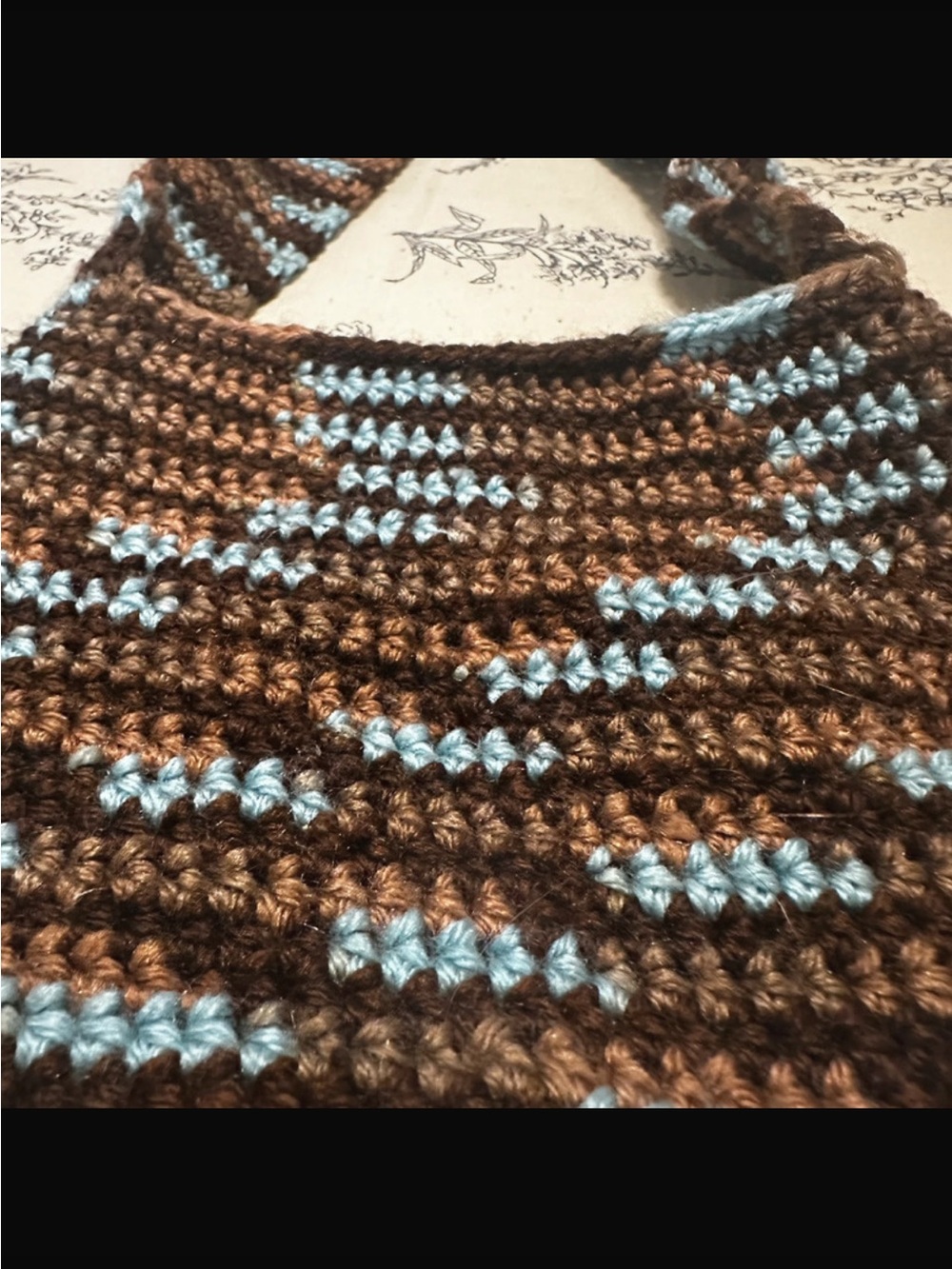 Handmade Crochet Shoulder Bag in Brown and Light Blue